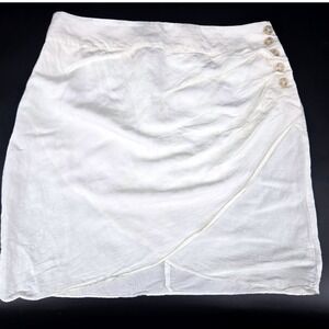 Lindex Women's 6 Linen Viscose Wrap‎ Mini Skirt Off White Button Detail Summer